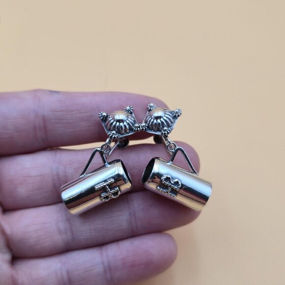 Sterling Silver Heavy HB Large Mug Screw On Earrings A5577 - Picture 1 of 8